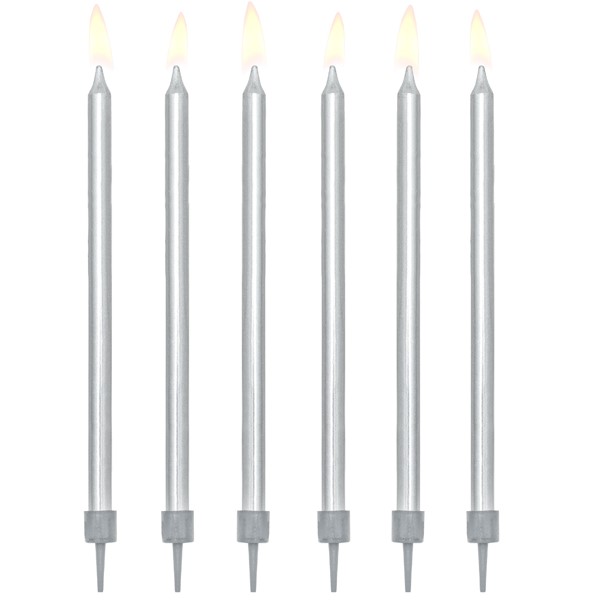 PartyDeco Svíčky stříbrné 12,5 cm 12 ks