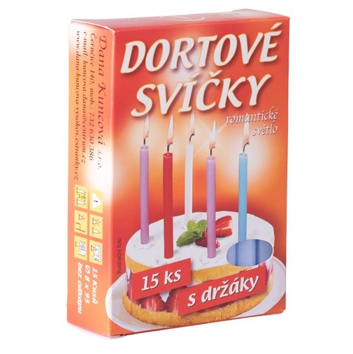 Dortová svíčka s držáky 15 ks (pr. 8 x 95 mm) - modré
