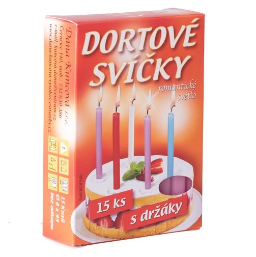 Dortová svíčka s držáky 15 ks (pr. 8 x 95 mm) - růžová