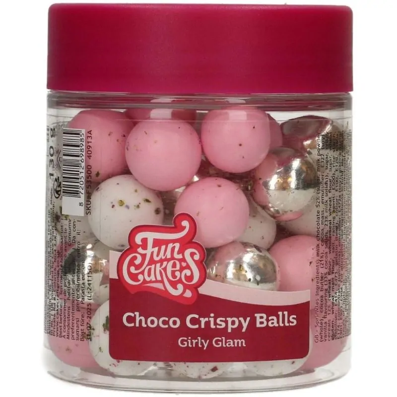 FunCakes Čokoládové křupavé koule Metalická Růžové/Stříbrné 130g