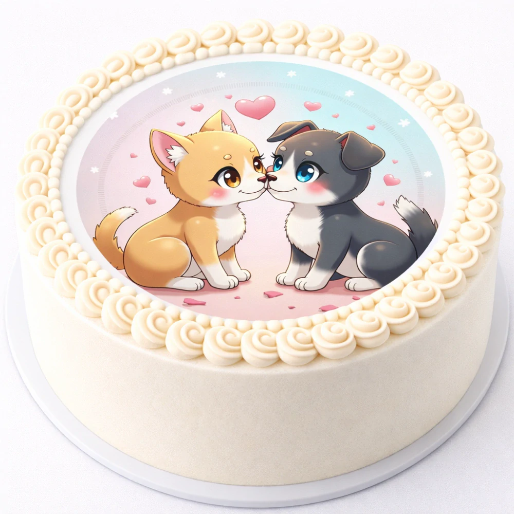 Obrázek Jedlý papír na dort Koťátko s pejskem a srdíčka