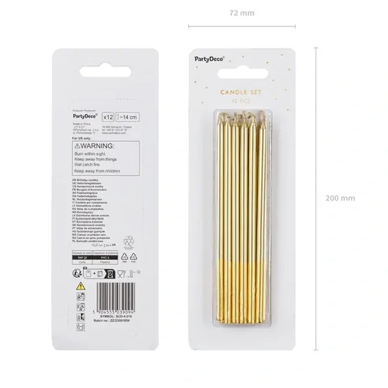 PartyDeco Svíčky zlaté 14 cm 12 ks
