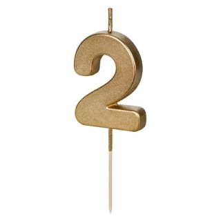 PartyDeco Dortová svíčka č.2 Zlatá