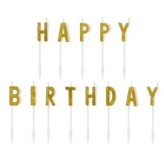 PartyDeco Svíčky Happy Birthday zlaté