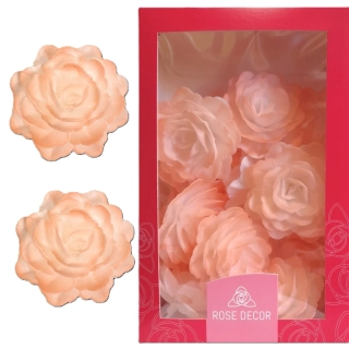 Dekorace oplatková - Růže velká 55 mm, sv.oranžová, 15 ks